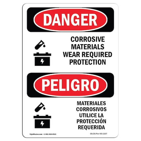 Signmission Safety Sign, OSHA Danger, 7" Height, Corrosive Materials Bilingual Spanish OS-DS-D-57-VS-1107